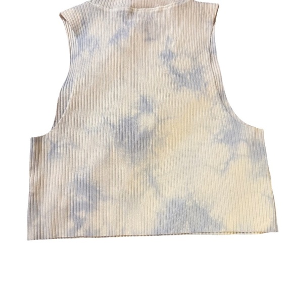 AERIE Ribbed Crop Tank Top Round Neck Raw Hem Tie Dye Halter Stretch - Picture 2 of 2